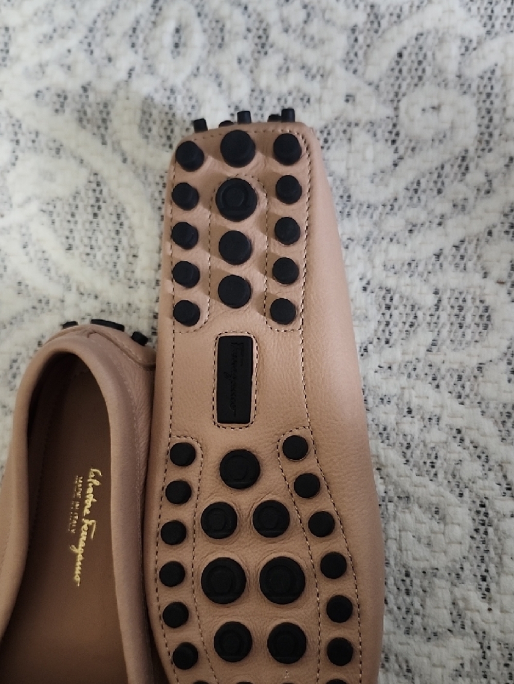 Salvatore Ferragamo Pink-Tan Leather Crystal Gancini Loafers - Picture 4 of 4